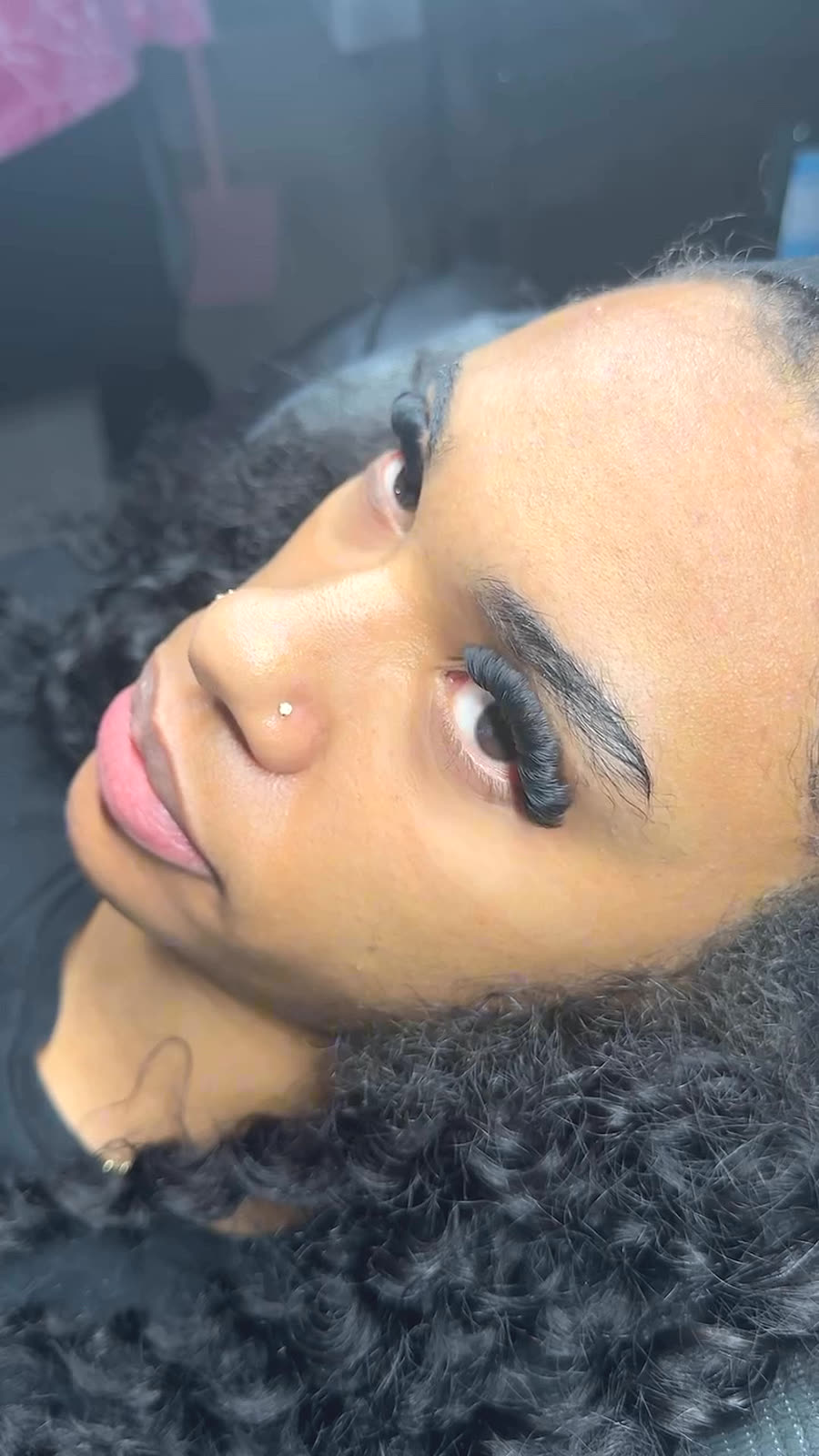 Close-up of a finished set of volume lash extensions by thelashbabebri